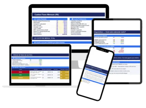 Planilha em notebook, tablet e celular
